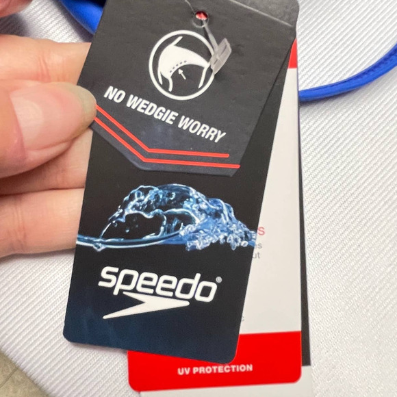 Speedo Swimsuit Two Piece Tankini Set Girls 12 Blue Mesh Swimwear UVP NWT - Picture 4 of 12